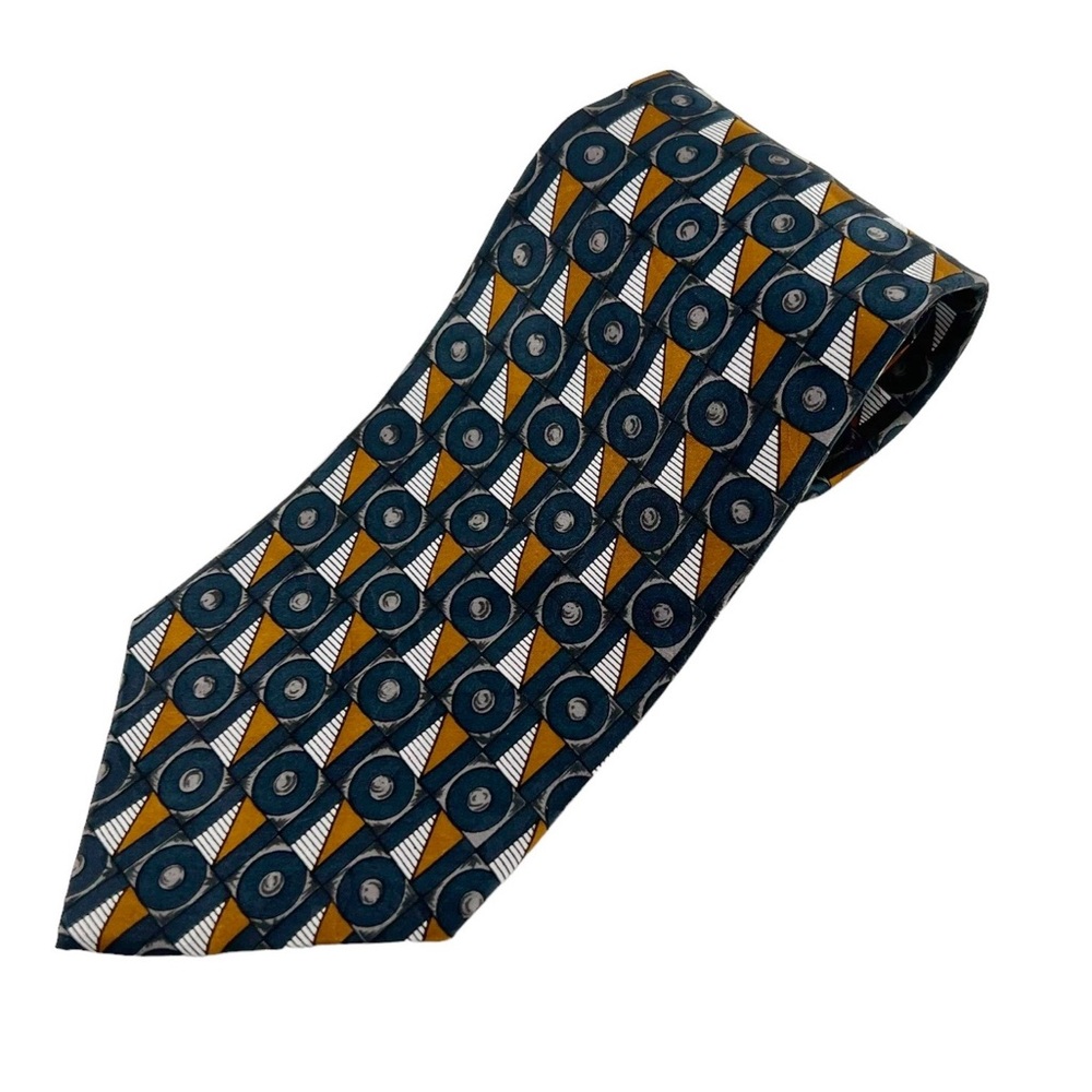 Valentino Giovanni Vtg Geometric Silk Italian Necktie Black Art Deco Abstract